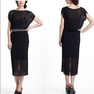 Anthropologie Bordeaux Accordion Black Midi Dress